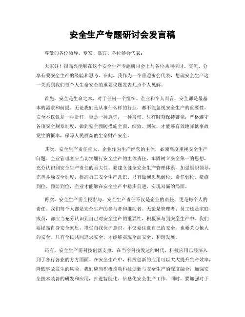 安全生产专题研讨会发言稿