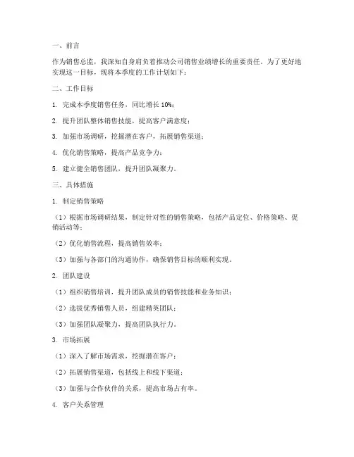 销售总监部署工作计划范文