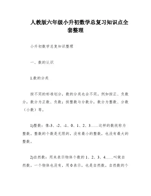 人教版六年级小升初数学总复习知识点全套整理