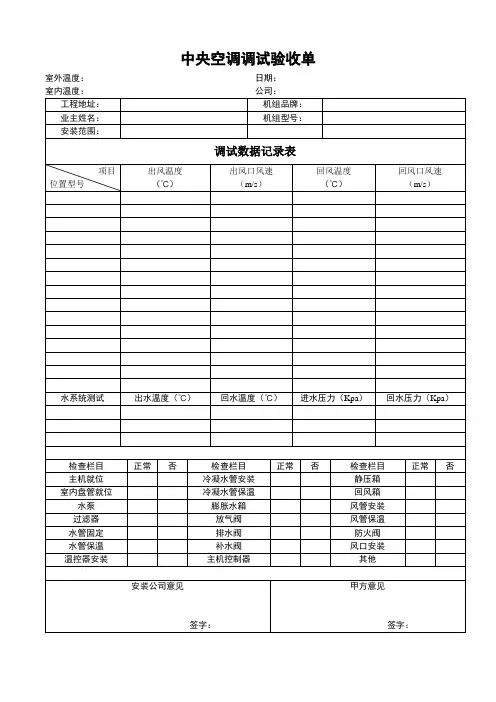 中央空调调试验收单(水)