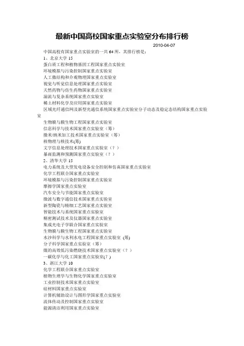 最新中国高校国家重点实验室分布排行榜