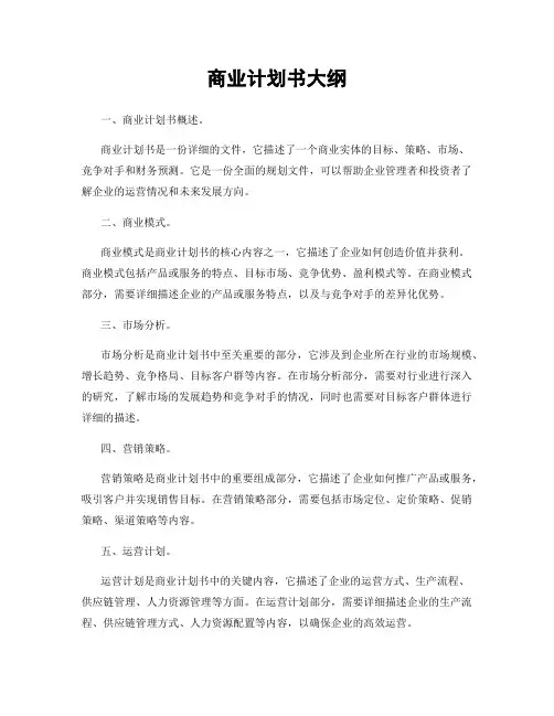 商业计划书大纲