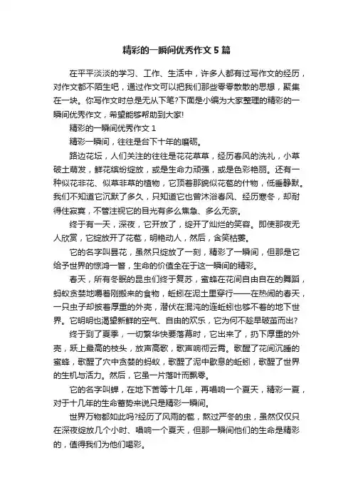 精彩的一瞬间优秀作文5篇