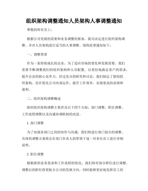 组织架构调整通知人员架构人事调整通知