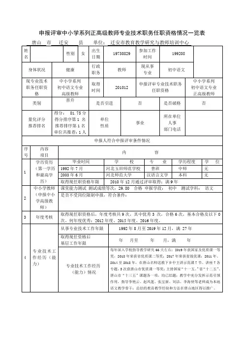 申报评审中小学系列正高级教师专业技术职务任职资格情况一览表.doc