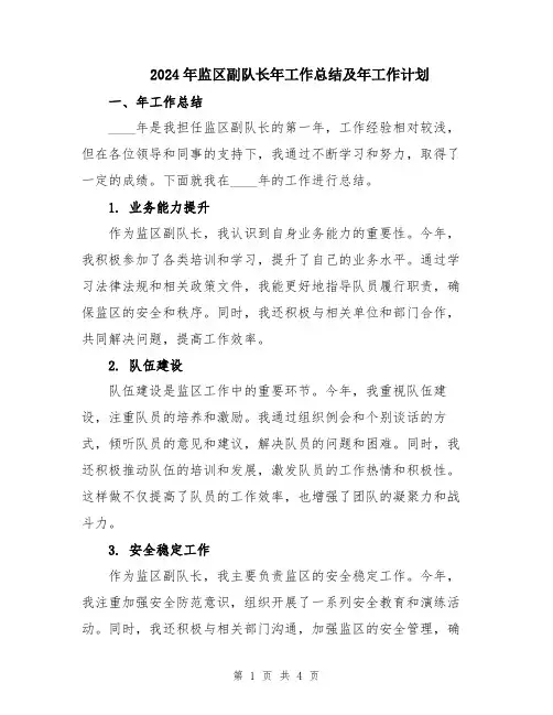 2024年监区副队长年工作总结及年工作计划