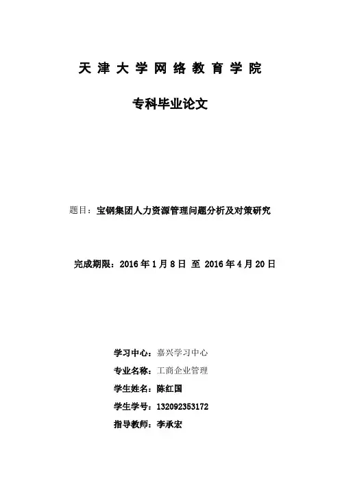 宝钢集团人力资源管理问题分析及对策研究