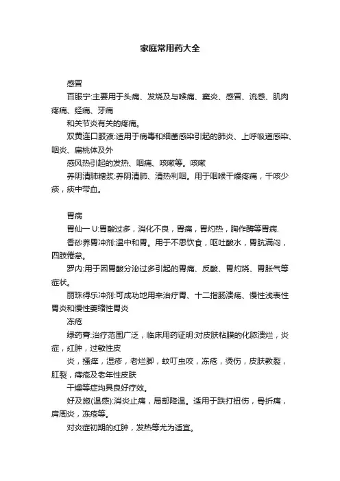 家庭常用药大全