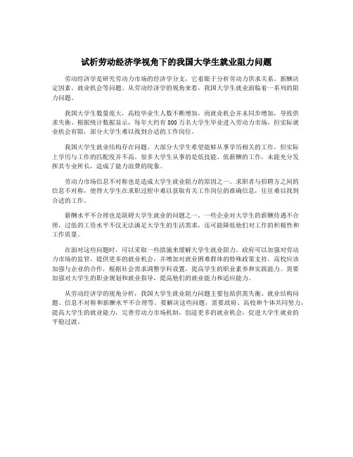试析劳动经济学视角下的我国大学生就业阻力问题