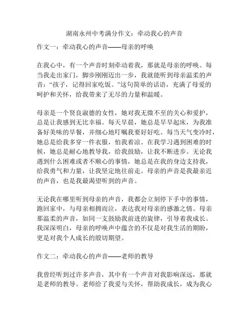 湖南永州中考满分作文：牵动我心的声音