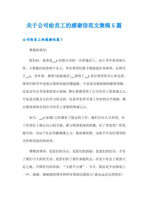 关于公司给员工的感谢信范文集锦5篇
