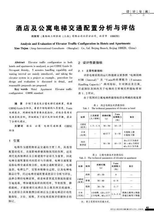 酒店及公寓电梯交通配置分析与评估