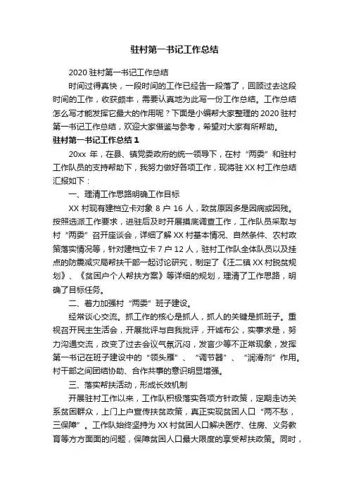2020驻村第一书记工作总结