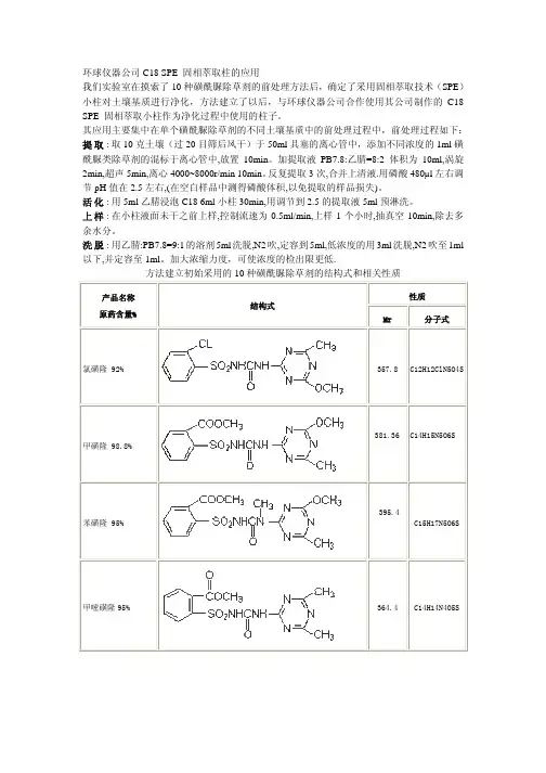 环球仪器公司C18 SPE 固相萃取柱的应用