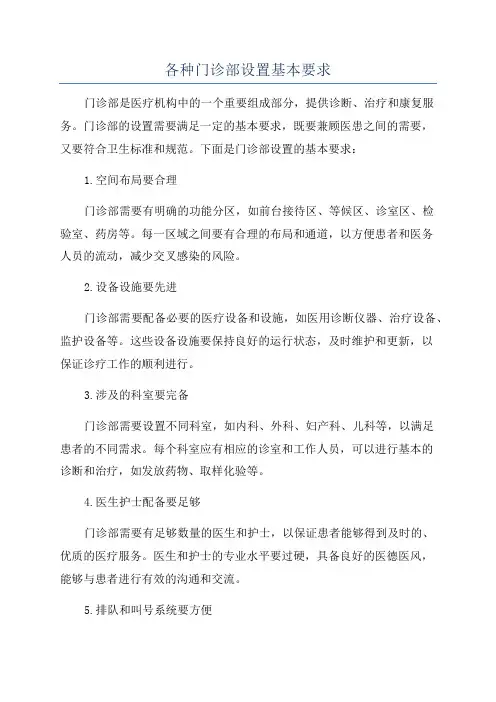 各种门诊部设置基本要求