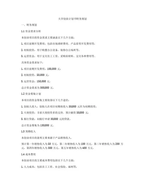 大学创业计划书财务规划