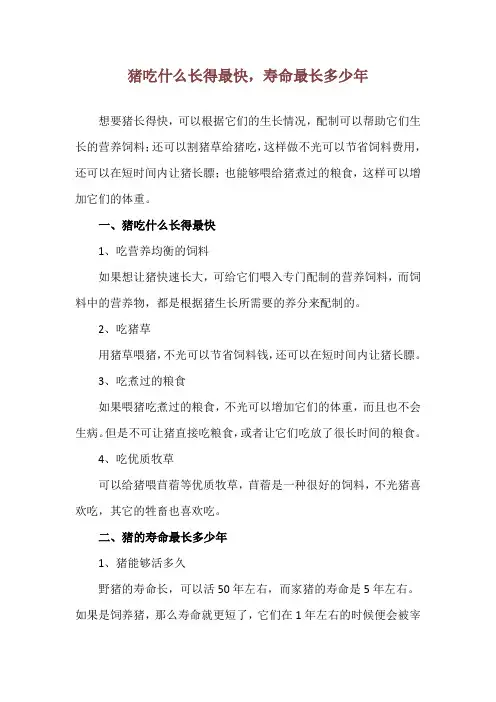 猪吃什么长得最快,寿命最长多少年