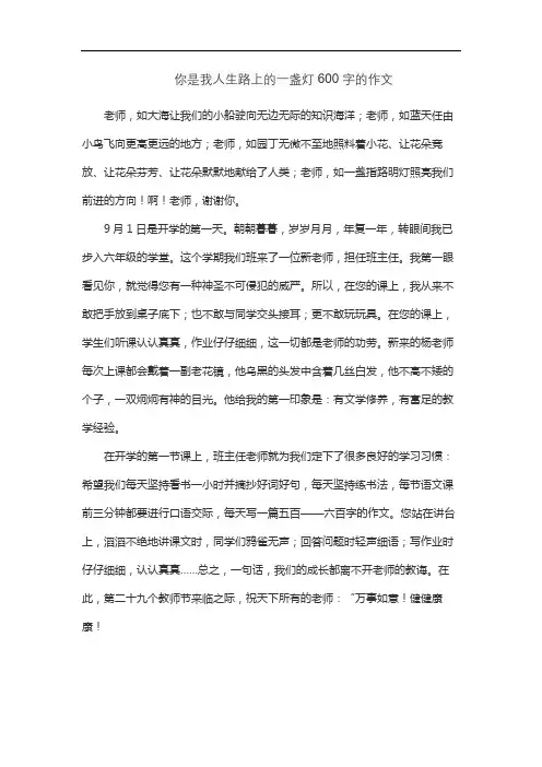 你是我人生路上的一盏灯600字的作文