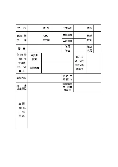事业单位工作人员调动审批表(表模)