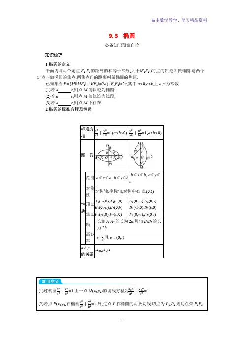高三数学一轮复习第九章解析几何9-5椭圆学案文含解析新人教A版