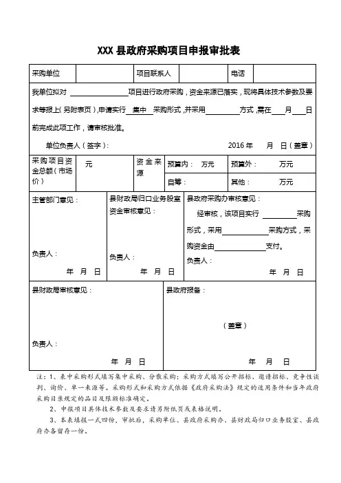 政府采购项目申报审批表