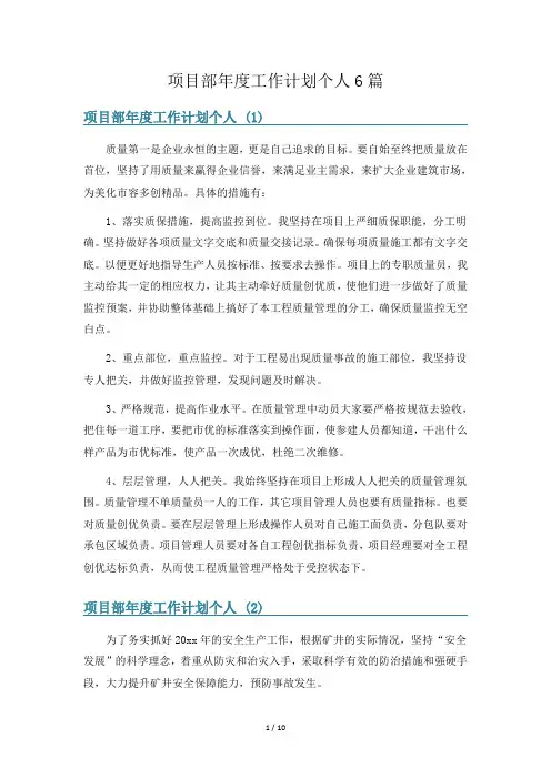 项目部年度工作计划个人6篇