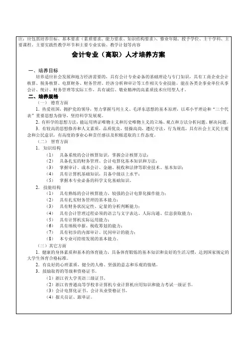 主要实践性教学环节和主要专业实验、教学计划等内容