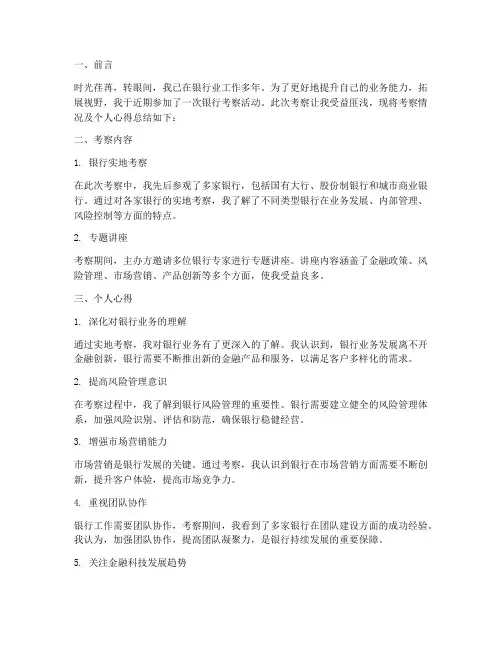 银行考察个人总结范文