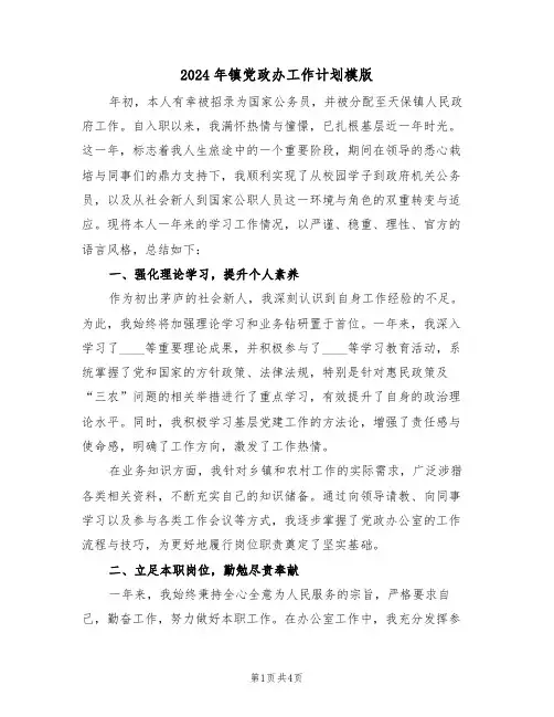 2024年镇党政办工作计划模版（二篇）