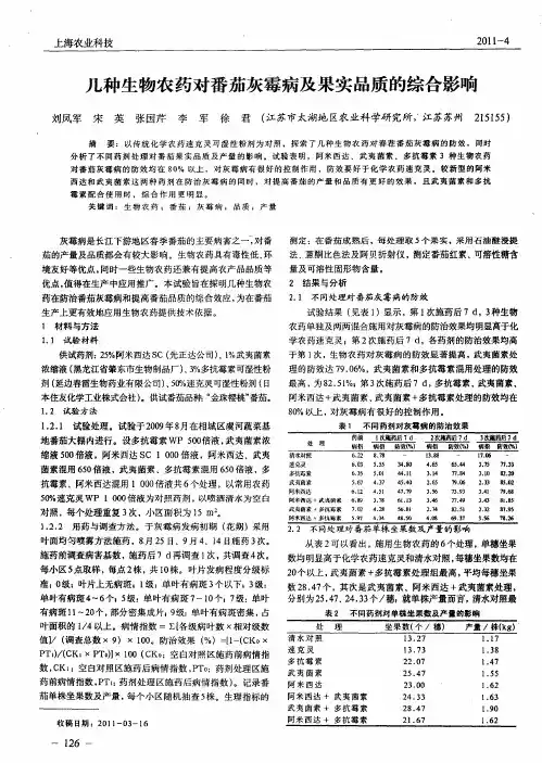 几种生物农药对番茄灰霉病及果实品质的综合影响