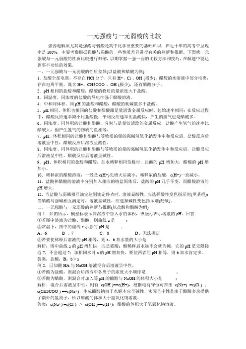 一元强酸与一元弱酸的比较