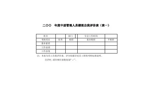 人力资源部-中层管理人员绩效自我评价表