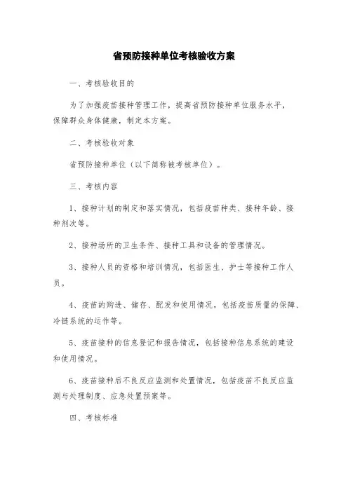 省预防接种单位考核验收方案