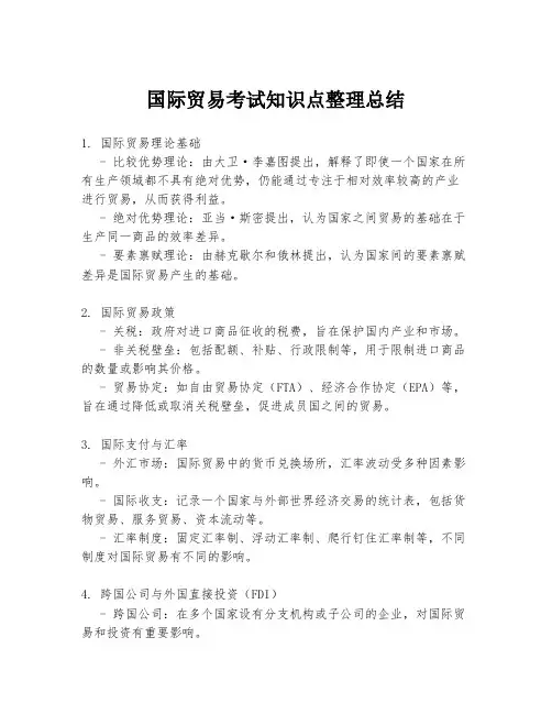 国际贸易考试知识点整理总结