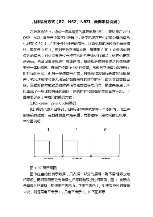 几种编码方式（RZ、NRZ、NRZI、曼彻斯特编码）