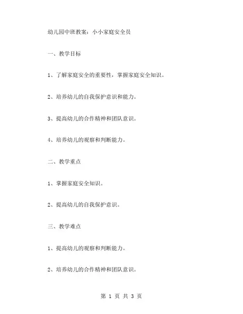 幼儿园中班教案：小小家庭安全员