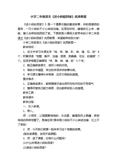 小学二年级语文《送小蚂蚁回家》优质教案
