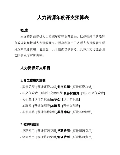 人力资源年度开支预算表