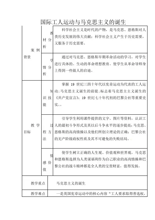 人教版初中历史九年级上册《17 国际工人运动与马克思主义的诞生》word教案 (6)