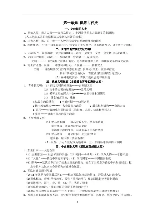 岳麓版九年级历史上册期末复习资料