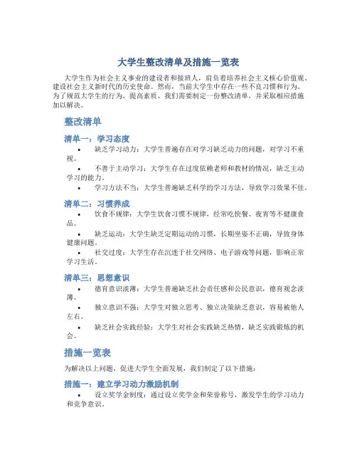 大学生整改清单及措施一览表