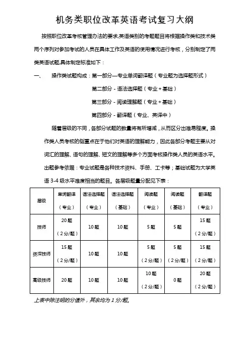 机务类职位改革英语考试复习大纲