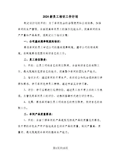 2024新员工培训工作计划（五篇）