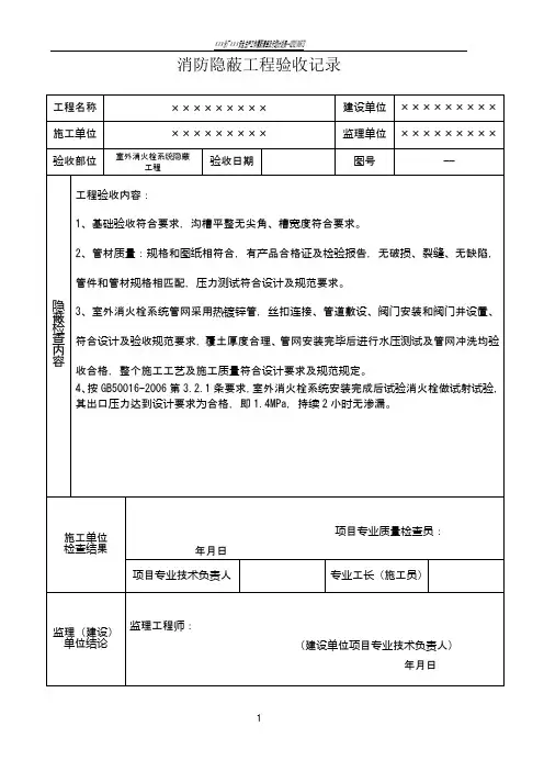 消防工程---隐蔽工程验收记录