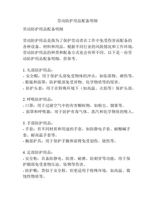 劳动防护用品配备明细