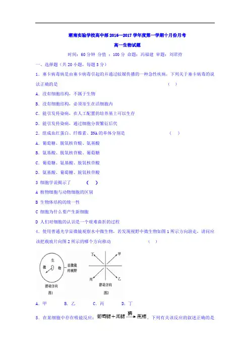 广东省汕头市潮南实验学校2016-2017学年高一10月月考