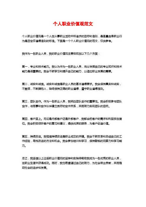 个人职业价值观范文