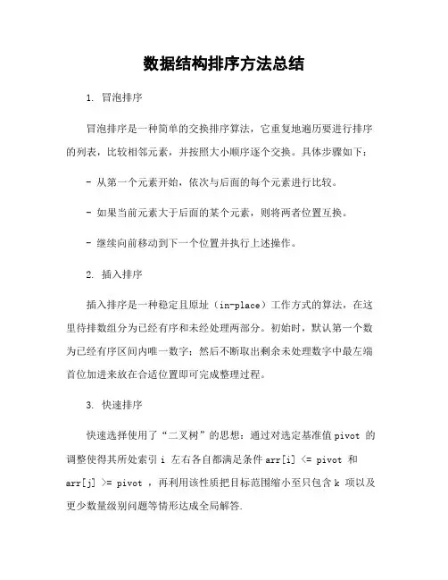 数据结构排序方法总结