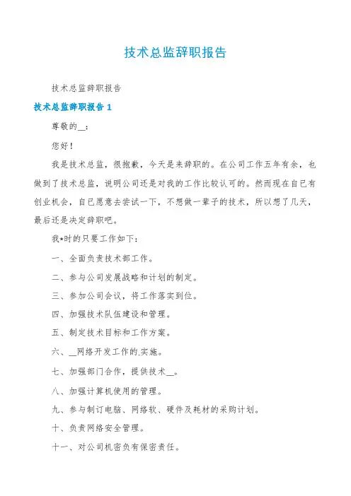 技术总监辞职报告
