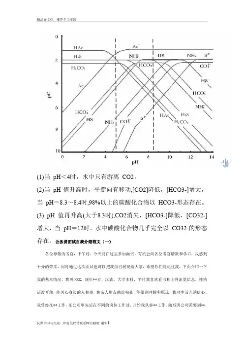 最新不同pH下二氧化碳、碳酸根、碳酸氢根分布图
